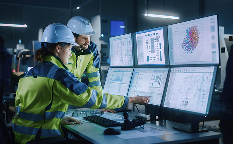 Engineers analysing data
