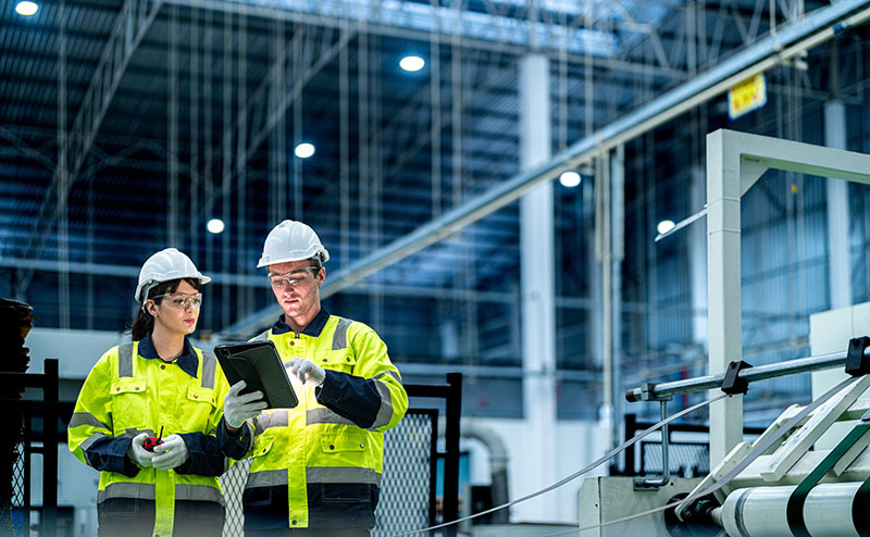Factory works analysing data
