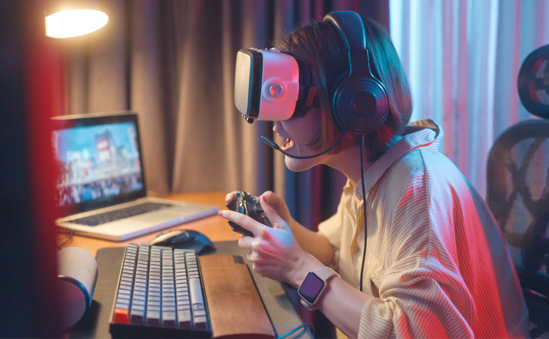 Girl gaming in the metaverse