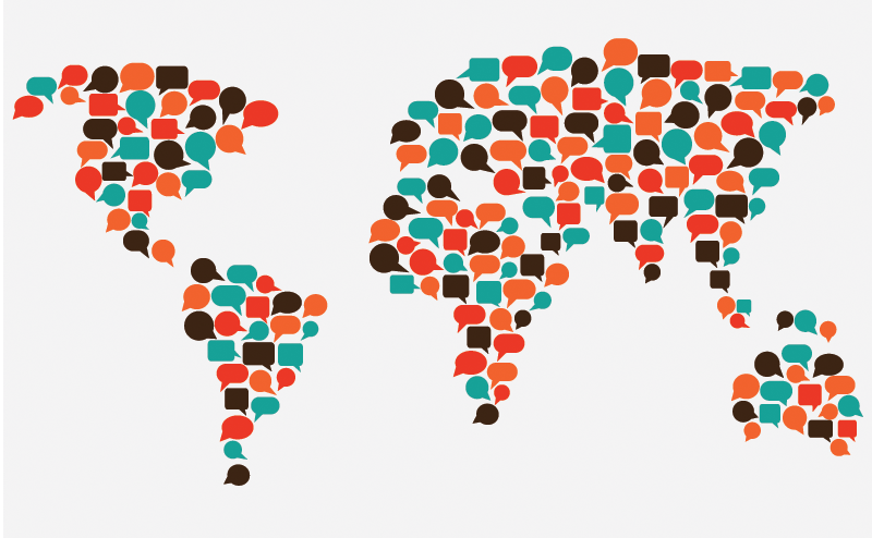 World map made from speech bubbles